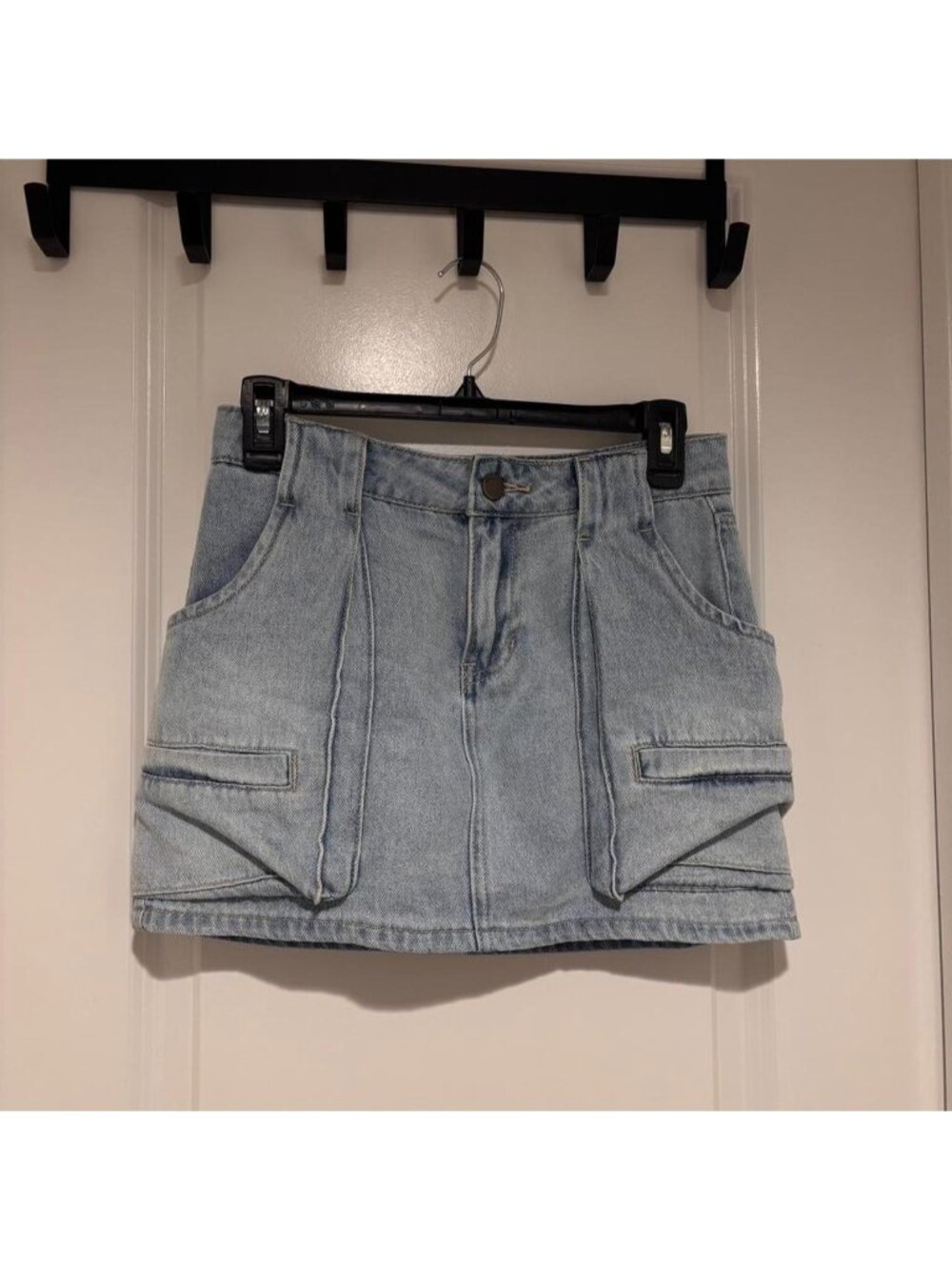 PTCL 100% cotton light blue denim cargo mini skirt #cargo #denim